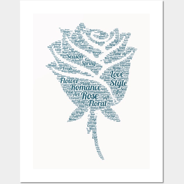 Rose Flower Silhouette Shape Text Word Cloud Wall Art by Cubebox